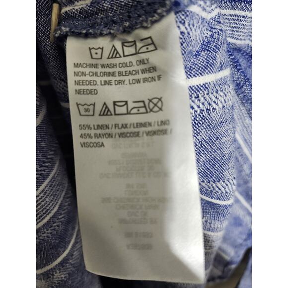 Susan Graver Linen blend Button Down Blue and White Striped Shirt‎ L - Picture 6 of 7